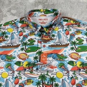 SOLD Pins & Aces X Margaritaville polo golf shirt men’s 3XL tropical animal